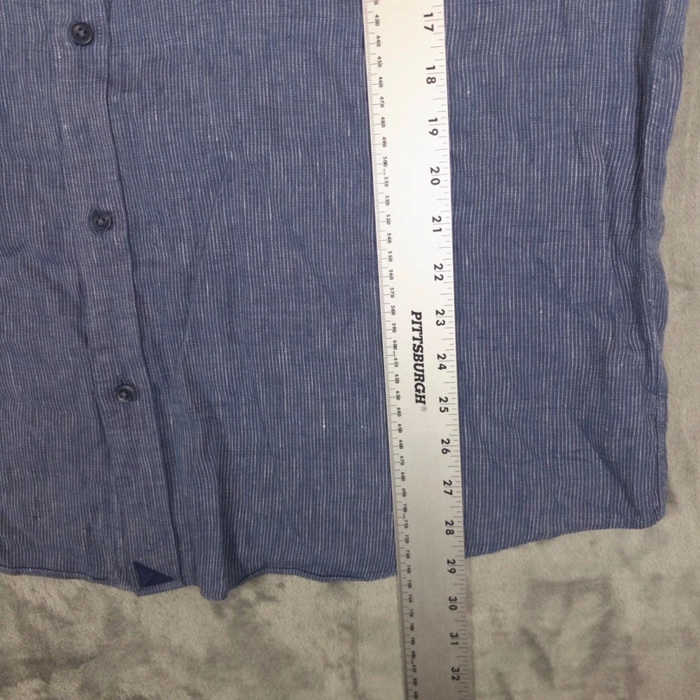 UNTUCKit Button Down Mens XX-Large Blue Linen Stripe Short Sleeve Shirt Casual